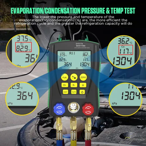 Miniatura 3 de Calibradores HVAC Juego de medidor de colector digital presión y temperatura dual prueba 89 calibradores de refrigerante R22 R134A R410A kit