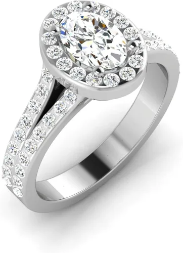 Miniatura 3 de CUSTOMIZE JEWELS Anillo de compromiso con halo de diamantes de talla ovalada TW con certificación IGI de 2.0 quilates en oro blanco de 14 k