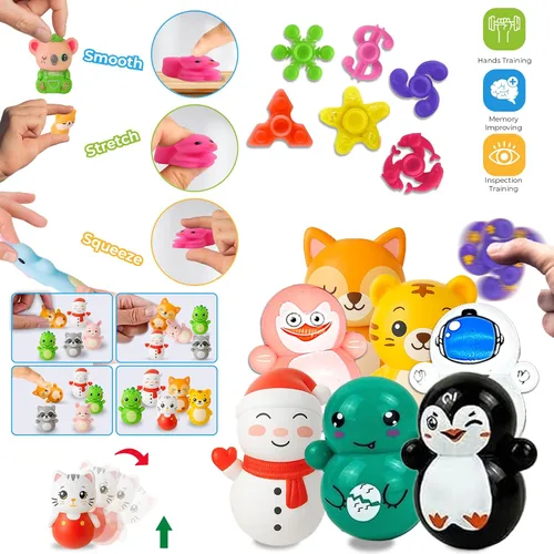 Miniatura 8 de Paquete de 125 juguetes para la ansiedad, regalos de fiesta, juego sensorial de burbujas seleccionadas al azar, 65 calcomanías, regalos para niños