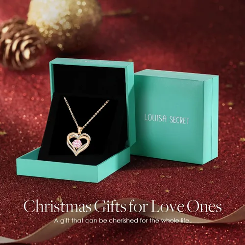 Miniatura 6 de LOUISA SECRET Love Heart Birthstone Necklaces for Women, 925 Sterling Silver Women Pendant Necklace, Valentine's Day Gift for Her Birthday