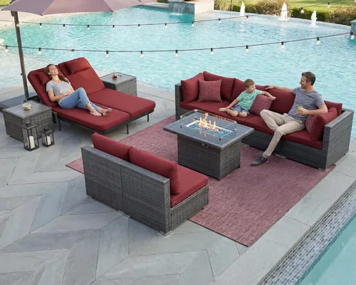 Miniatura 125 de NICESOUL Juego de muebles de patio para exteriores de 7 piezas con mesa para hoguera, gas natural y propano convertible, respaldo alto de 29.3