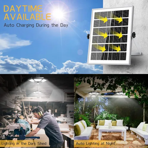 Miniatura 2 de Deogos Luces colgantes solares, luces solares de doble cabezal con sensor de movimiento para exteriores, 180 luces LED solares para interiores