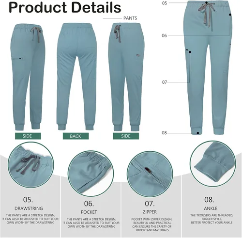 Miniatura 3 de VIAOLI Uniformes Médicos Enfermera Mujer Médico Enfermería Hospital Conjunto Top &Jogger Pantalones Clínica Liquidación Ropa de Trabajo