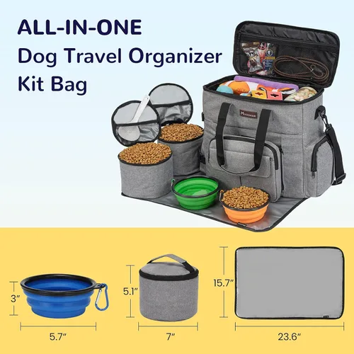 Miniatura 3 de Modoker Organizador de viaje para perros con 2 cuencos plegables para perros para suministros y accesorios, bolsa de viaje para mascotas aprobada