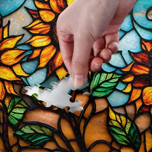 Miniatura 4 de Rompecabezas de girasol de estilo retro, material compuesto de madera de papel Zcon bolsa de almacenamiento e imagen de referencia fácil de resolver