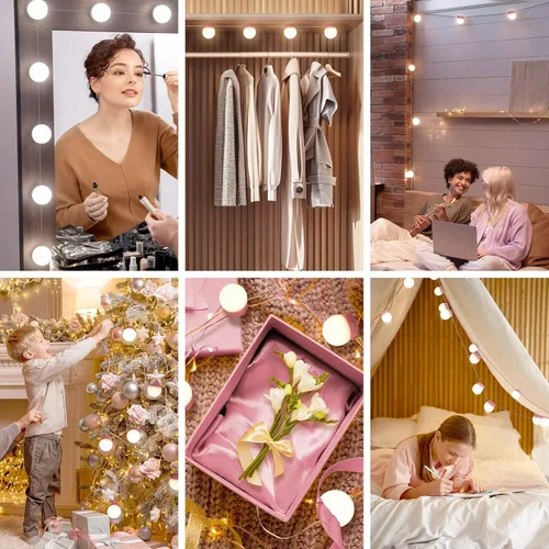 Miniatura 7 de Consciot Luces LED para espejo de tocador, luz de tocador estilo Hollywood con 10 focos regulables, color y brillo ajustables, cable USB, luces