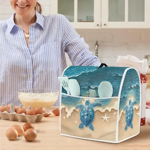 Miniatura 4 de Talayituse Beach Turtle Starfish Print Stand Mixer Cover for 4.5-5 Quarts Kitchen Aid, Washable Mixer Dust Cover with Handle and Pocket Kitchen