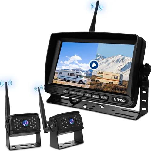 Miniatura 11 de VTimes Cámara de respaldo inalámbrica para camiones, cámara de respaldo RV con monitor HD de 7 pulgadas, pantalla dividida de 4 canales, alerta BSD