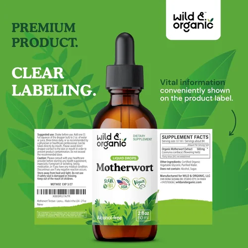 Miniatura 9 de Wild & Organic Motherwort Tintura - Buen estado de ánimo, calma, apoyo de la mujer - Gotas de extracto de hierba Motherwort - Suplemento vegano, sin
