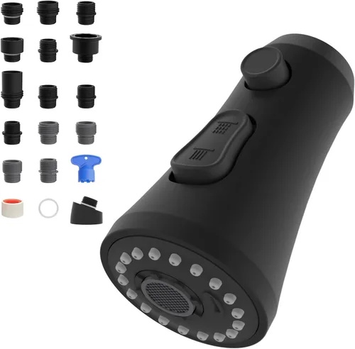 Miniatura 15 de Hibbent Cabezal rociador desplegable para grifo de cocina, boquilla rociadora de 3 funciones con 15 adaptadores, repuesto de cabezal de grifo