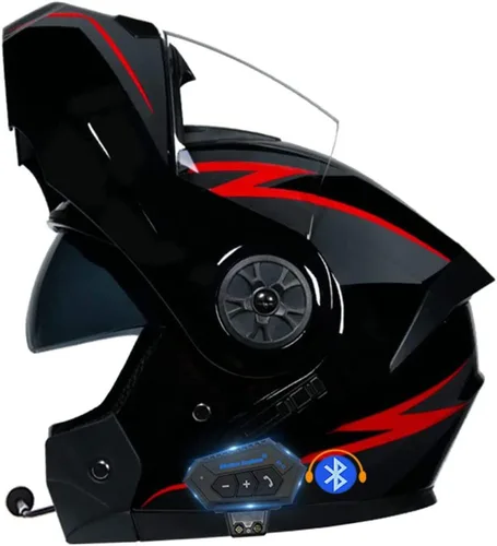 Miniatura 15 de Casco modular con Bluetooth abatible, de cara completa, doble visera solar, certificado por DOT, altavoz dual integrado con micrófono, cascos de 3