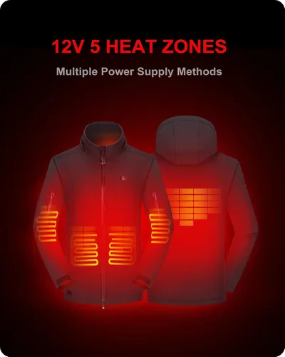 Miniatura 2 de DEWBU Soft Shell Heated Jacket for Men with 12V Battery Pack and Detachable Hood Outdoor Electric Heating Coat