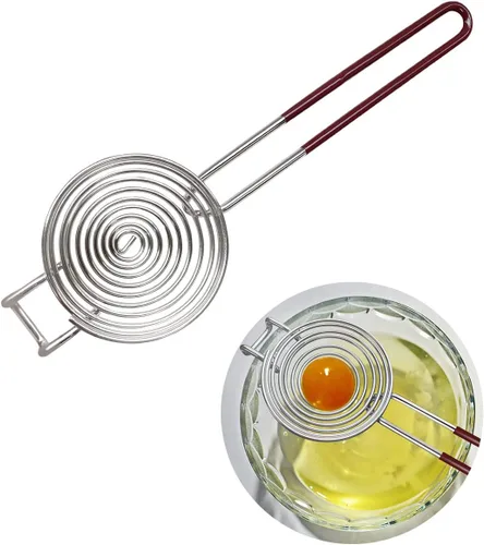 Miniatura 4 de 1 paquete de herramienta separadora de yema de acero inoxidable y blanco separador de clara de huevo de mango largo, separador de huevos