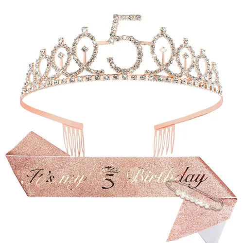 Miniatura 35 de CIEHER Corona de cumpleaños de 10 años, banda + juego de alfileres de perlas - Decoraciones y regalos para favores de fiesta de cumpleaños de 10 10º