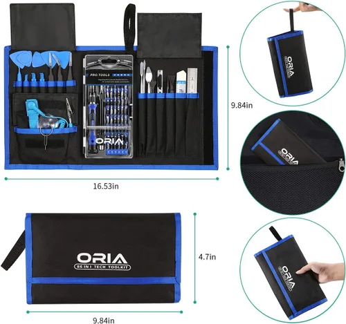 Miniatura 6 de ORIA - Juego de destornilladores de precisión, kit 86 en 1 de herramientas de reparación con 57 brocas, bolsa portátil para teléfono celular