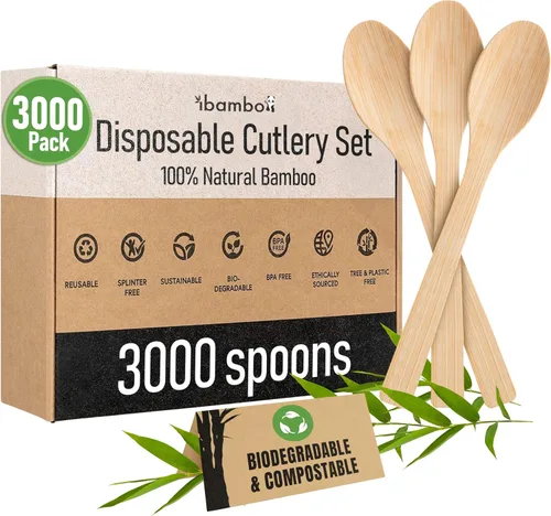 Miniatura 18 de Juego de cubiertos 100% de bambú - Juego de 100 cubiertos compostables