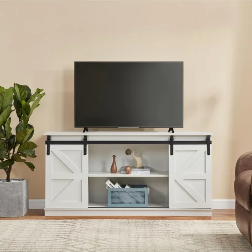 Miniatura 10 de Soporte de TV con puerta corrediza de granero, centro de entretenimiento de madera moderna y rústica, armario de almacenamiento, mesa de estar