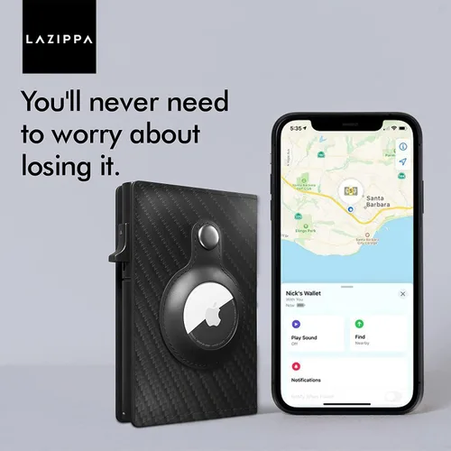 Miniatura 9 de LAZIPPA Cartera inteligente para hombre, de bolsillo, minimalista, con soporte para rastreador, cartera de cuero con bloqueo RFID, elegante cartera