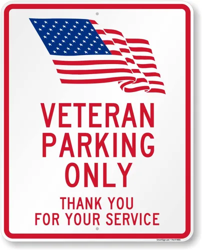 Miniatura 9 de SmartSign Letrero de metal con texto en inglés "Veteran Parking Only - Thank You For Your Service" de 18 x 12 pulgadas con símbolo de la bandera