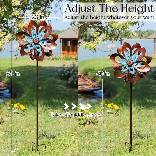 Miniatura 5 de Pure Echo Molino de viento de jardín, molino de viento cinético de flores, escultura de viento de metal para exteriores, grande, 23 pulgadas
