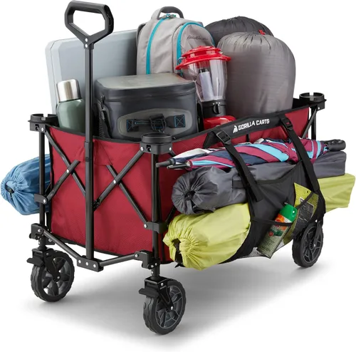 Miniatura 7 de Gorilla Carts Vagón utilitario colapsible plegable para exteriores, cama de gran tamaño de 7 pies cúbicos, capacidad de carga de 150 libras, rojo