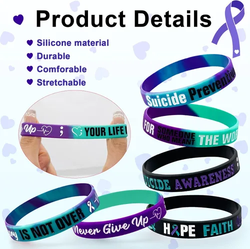 Miniatura 3 de 30 pulseras de silicona para concientización del cáncer, pulseras elásticas con cinta inspiradora, suministros de pulsera de goma Hope Faith
