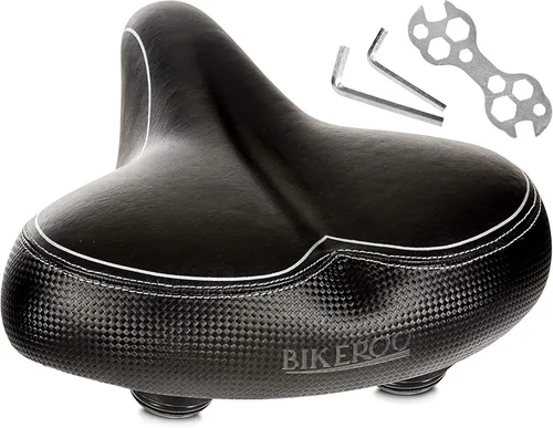 Bikeroo Wide Cruiser Saddle - Comfort Seat Fits Indoor & Outdoor Bicycles - Steel Spring & Elastomer Suspension - Memory Foam