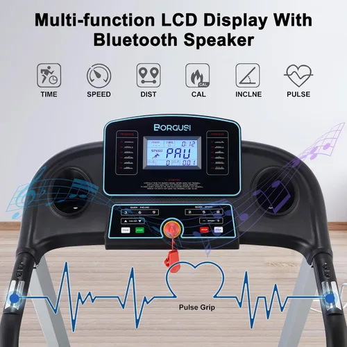 Miniatura 6 de BORGUSI Treadmill with 12% Auto Incline - 300 LBS Capacity Running Machine with 17.5 Wide Belt, 3HP Folding Electric Treadmills with Bluetooth Negro