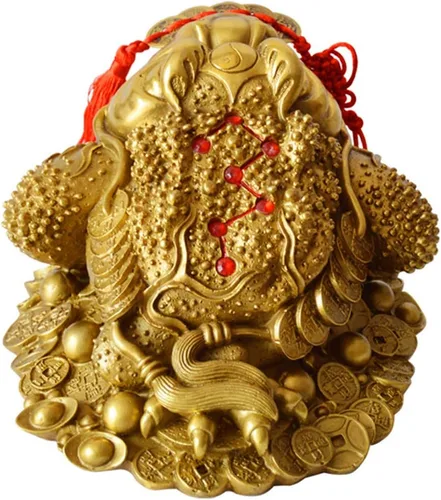 Miniatura 4 de Rana de dinero Feng Shui de latón de tres patas, riqueza tradicional, estatua de sapo de dinero con juego de 5 monedas de buena suerte, monedas