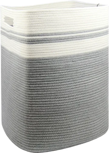 Miniatura 12 de Casaphoria Cesta de cuerda de algodón XXXL para sala de estar, cesta de almacenamiento tejida con asa larga para mantas, toallas y almohadas, cesta