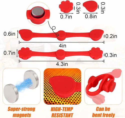 Miniatura 6 de Imanes de silicona con hebilla para freidora de aire para forros de papel pergamino, accesorios para freidora de aire resistentes a altas Rojo