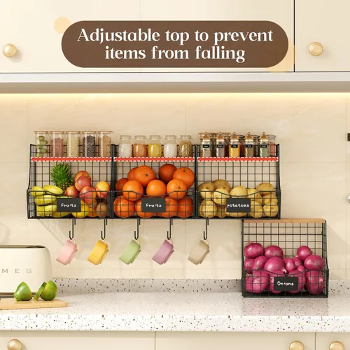 Miniatura 5 de Cesta de frutas para cocina con tapa, cesta de frutas colgante para mostrador y pared, almacenamiento de papas y cebollas, almacenamiento de frutas