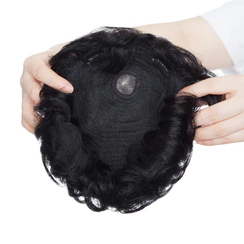 Miniatura 5 de SEGO Men's Toupee Human Hair Topper for Women With Short Hair 150% Density 16x19cm Mono Base 100% Human Hair 4 Inch Short Curly Hairpiece