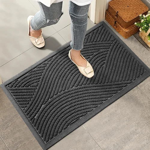 HIYARD - Alfombrilla de puerta delantera resistente, tapete de bienvenida para interiores y exteriores, absorbente y resistente al barro, Gris