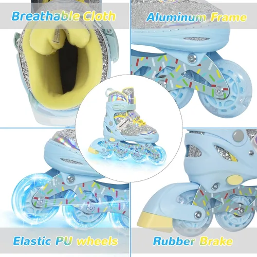 Miniatura 3 de Mammygol Patines en línea para niñas y niños, 4 tamaños ajustables para niñas de 3 a 12 años con ruedas iluminadas y protección de seguridad, regalo