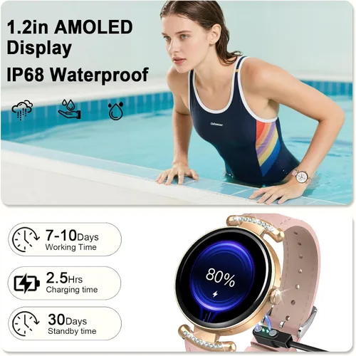 Miniatura 5 de Relojes para mujer, responder/hacer llamadas, reloj AMOLED de 1.32 pulgadas con pantalla ultra clara para mujer con frecuencia cardíaca, monitor