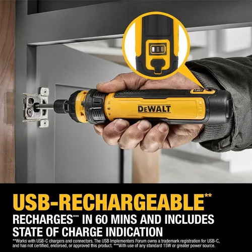 Miniatura 18 de DEWALT Destornillador inalámbrico, destornillador eléctrico recargable USB de 4 V con juego de 12 puntas de destornillador, luz LED, control