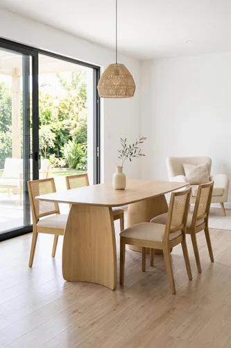 Miniatura 4 de Juego de 2 sillas de comedor rústicas de ratán para cocina, silla de madera sin brazos, color crema Crema natural