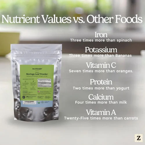 Miniatura 5 de Zen Polvo de hoja de moringa con principio orgánico, certificado por USDA, 1 libra