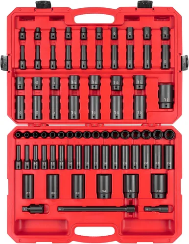 Miniatura 10 de TEKTON Juego de dados de impacto de 12 puntos de 1/2 pulgada de profundidad con funda, 17 piezas (0.315-0.945 in) SID92339