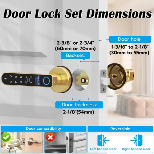 Miniatura 7 de Cerradura de puerta de entrada sin llave con código RFID tarjeta NFC APP Keypad, manija de puerta interior automática biométrica inteligente
