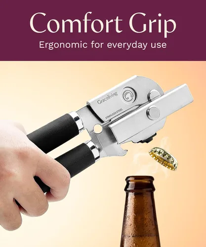 Miniatura 8 de Abrelatas manual magnético multifunción de alta calidad y abrebotellas, hoja de corte afilada de acero inoxidable resistente y perilla de giro fácil