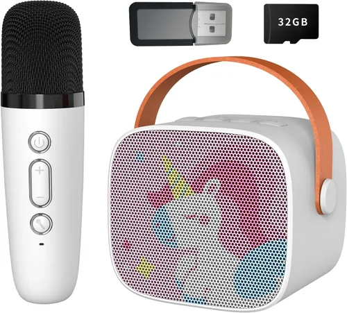 Miniatura 9 de Mini máquina de karaoke para niños, altavoz Bluetooth portátil con micrófono inalámbrico, juguetes de reproductor de música para niños para niñas
