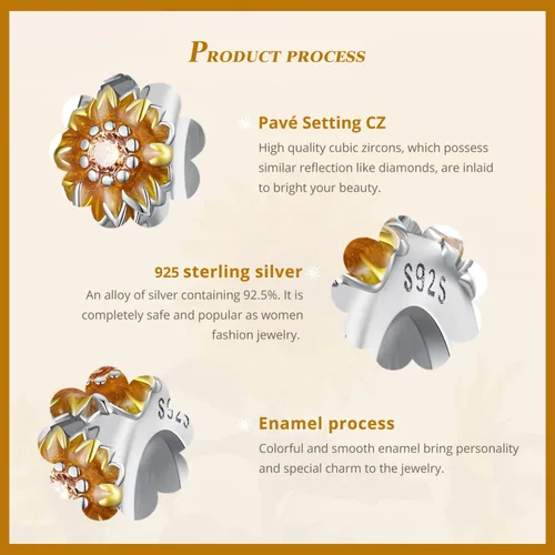 Miniatura 4 de NINGAN Abalorios de plata de ley 925 para pulseras y collares europeos, colgantes de girasol, camelia púrpura, trébol de loto, tapones colgantes