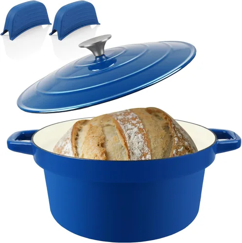Miniatura 9 de CUKOR Olla de horno holandés de 7 cuartos de galón con tapa, hornos holandeses de cerámica para hornear pan de masa madre, olla de hierro fundido