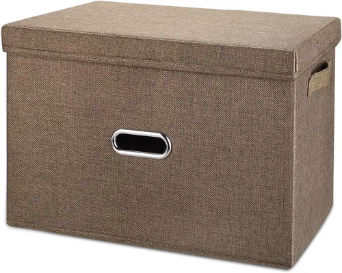 Miniatura 9 de Papeleras grandes plegables de tela de lino, con tapa y asas extraíbles, organizador de cajas de almacenamiento lavables, cubos con cubierta