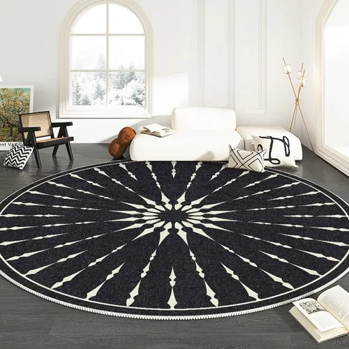 Miniatura 9 de Modernas alfombras redondas de color marfil a rayas negras para dormitorio, sala de estudio, simple moda abstracta, alfombra de área circular de 2