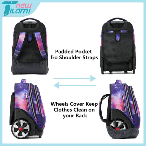 Miniatura 78 de NEW TILAMI Mochila con ruedas de 19 pulgadas con bolsa de almuerzo para niñas y niños, mochila para laptop con ruedas, bolsa de mano duradera