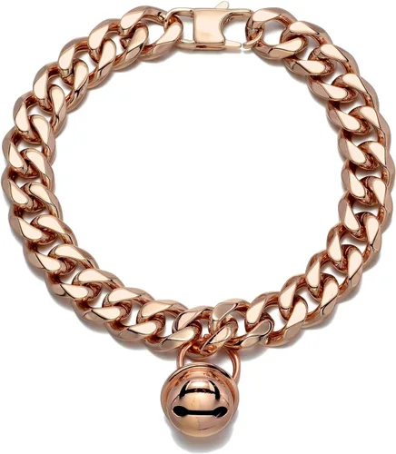 Gargantilla ancha de acero inoxidable para gatos y perros y gatos, de oro rosa, ajustable, de 8 pulgadas, a prueba de mordidas, cadena de 1/2