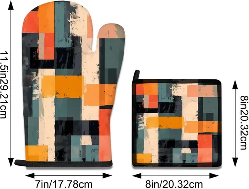 Miniatura 4 de MCALK Juego de 5 manoplas de horno y soportes para ollas, guantes abstractos para horno y almohadillas calientes para cocina de cocina, manoplas